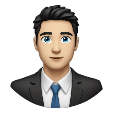 man, blue eyes, 30 years old, white skin, black hair, blazer with t-shirt, good looking sticker