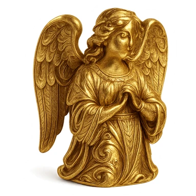 gold metallic angel, baroque style, ornate details, glowing sticker