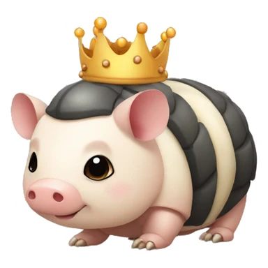 Black chubby round armadillo pig panda centipede armadillo wearing a crown sticker