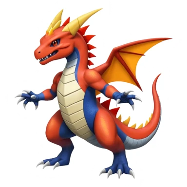 Handsome cool badass edgy Charmeleon-Latias-Garchomp-Giratina-Pokémon-Fakémon-fusion-hybrid-creature, full body sticker