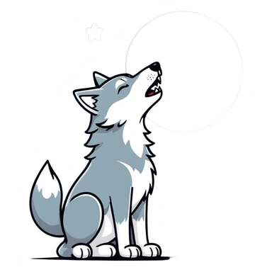 A wolf howling at heart shaped  the moon is shaped like a heart. The wolf has hearts coming out of its mouth, and it’s thumping its leg really fast and excitement. sticker