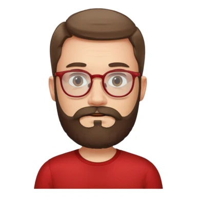 bearded man with eyeglasses red shirt sticker