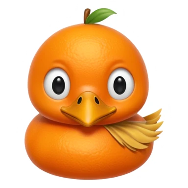an orange fruit with duck beak and black dot eyes cartoon style unrealistick sticker