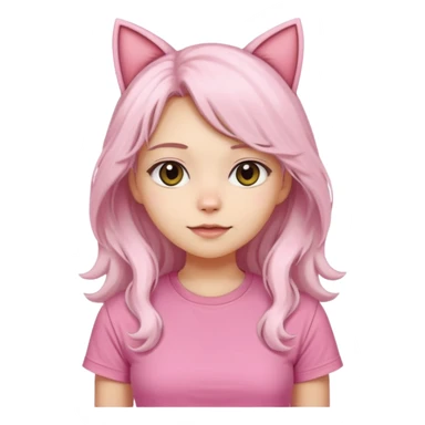 girl with long wavy white hair and cat ears wearing pink tshirt sticker