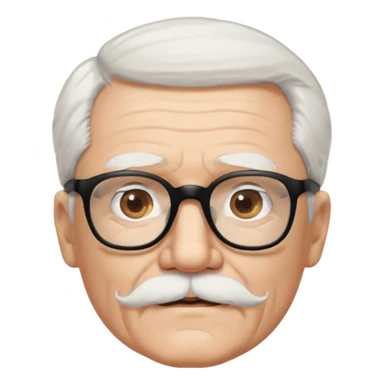 An elderly man with white hair and mustache, wearing black glasses and looking straight ahead with a gentle expression. sticker