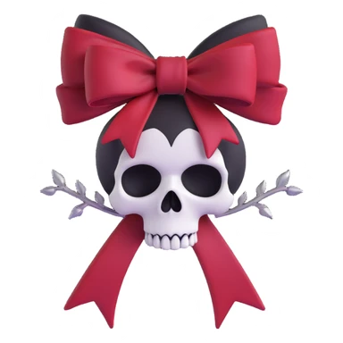 gothic bow with crimson velvet, silver skull charm, deep red rose center, dramatic and gothic sticker