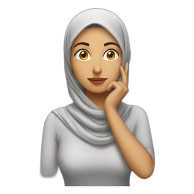 Arab woman thinking hard with hand on chin without hijab sticker