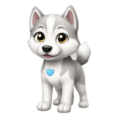 kawaii style, full body of white and grey baby siberian husky in love sticker
