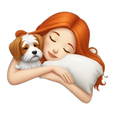 Red-haired girl with Maltese dog sleep sticker
