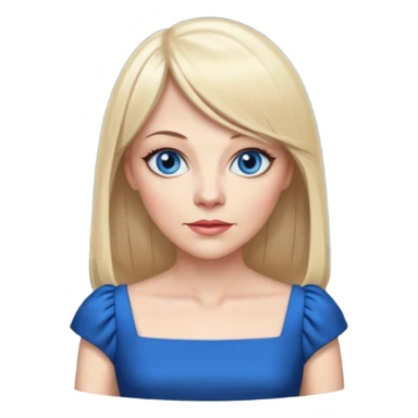 45 yr old white woman, pale skin, long straight blond hair parted in center, blue eyes, bangs, clothes for dinner sticker