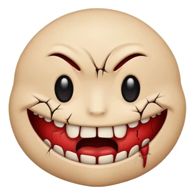 scary emoji with a stitched mouth and cracked skin sticker