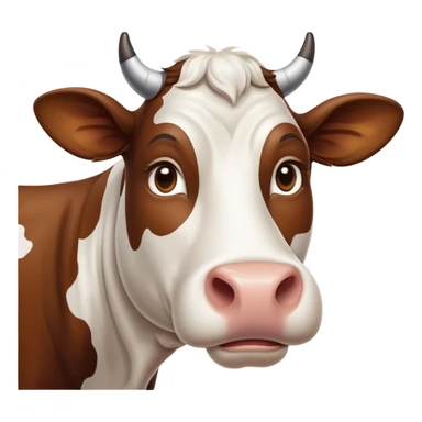 cinematic-noble-brown-and-white-cow-portrait-emoji,-poised-and-regal,-with-a-large,-sturdy-build-and-a-beautifully-patterned-hide-of-rich-brown-accented-by-crisp-white-patches,-deep-set-soulful-brown-eyes,-simplified-yet-sharp-and-sophisticated sticker