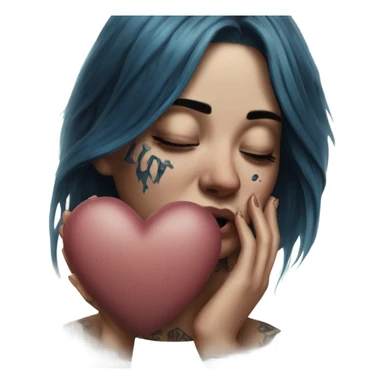 Hyper Realistic Beautiful tattooed woman crying holding a broken heart sticker