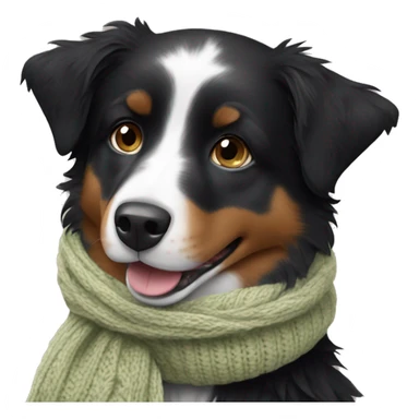 Small black australian shepherd dog wearing a knit scarf sticker