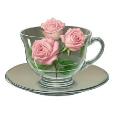 Drawing of roses on an antique glass and saucer sticker