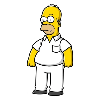 Homer Simpson cartoon sticker style, exaggerated features, yellow skin, bald, white shirt sticker