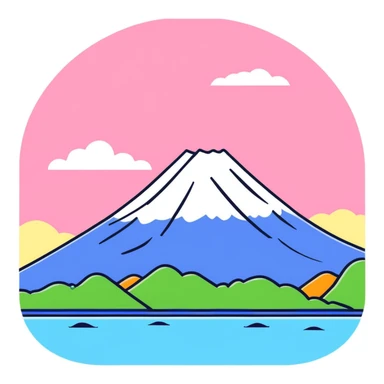 Mount Fuji, snow-capped mountain peak with colorful clouds sticker