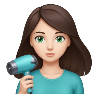 brunette bob girl hair stylist with blue green eyes holding a hair dryer sticker