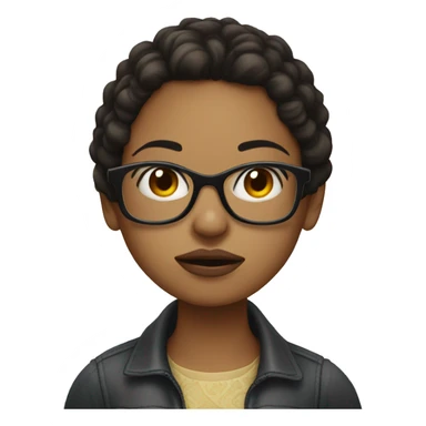 girl with light skin, dark hair, and glasses making a pout face sticker