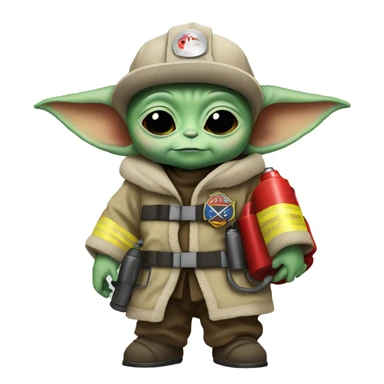 Baby Yoda holds a fireman sticker