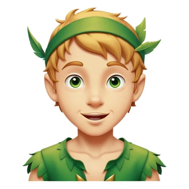 Cinematic Realistic Peter Pan Portrait, head tilted dramatically with an exaggeratedly amused expression, featuring sparkling eyes filled with playful mischief. His iconic outfit is rendered in vivid detail with dynamic shadows, capturing the delightful interplay of bravery and whimsy that defines his timeless character. sticker