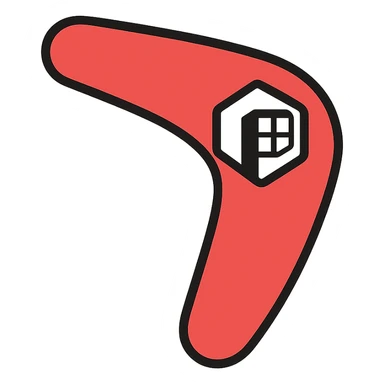 boomerang with Microsoft Power Pages logo, playful and clean, red and white color palette icon sticker
