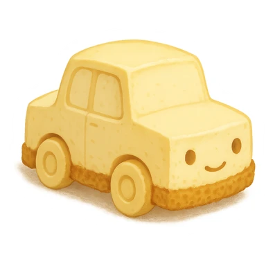 adorable car made entirely of New York cheesecake, with a golden crust base and creamy texture, dessert-inspired, cute and whimsical sticker