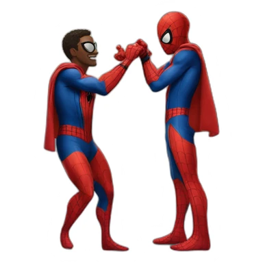 two people in Spider-Man costumes are pointing at each other sticker