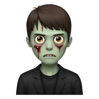 a zombie with dark circles under his eyes and medium brown hair with straight bangs, wearing black clothes
 sticker