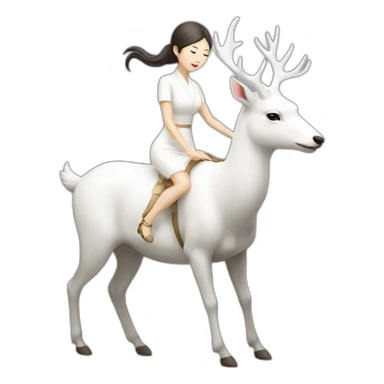 A Japanese woman in a white dress riding a white deer sticker