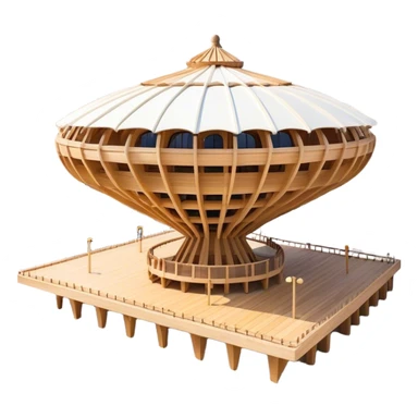 Cinematic Realistic Metropol Parasol Landmark Emoji, depicted with a modern wooden structure set against a vibrant cityscape rendered with detailed textures and dynamic, contemporary lighting. sticker