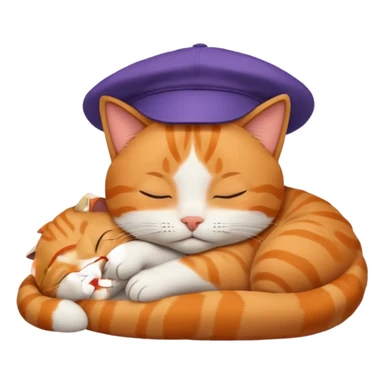 emoji of sleeping cat,it has on his head FedEx delivery cap sticker