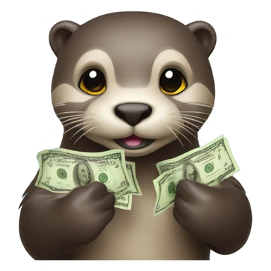 otter emoji looking straight holding money sticker