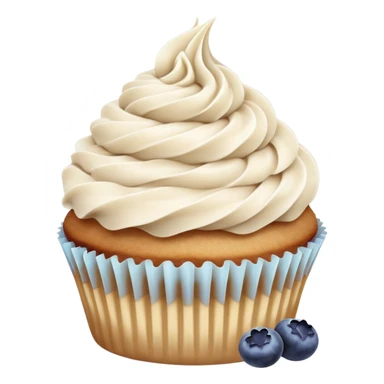 Vanilla cupcake with cinnamon frosting swirled around blueberry jam sticker