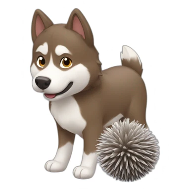 Brown husky with small gray hedgehog toy sticker