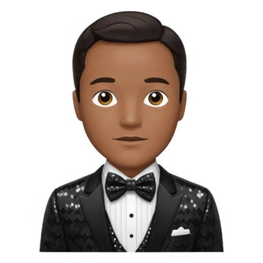 Gene Kelly with dark brown hair, black sequin suit with bow tie sticker