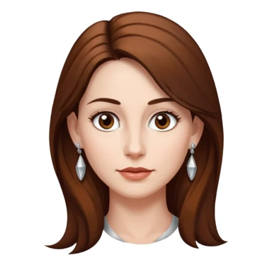 Head without neck of a 35-year-old woman, white skin, long brown hair combed to the right side and small silver earrings, small lips and pointed nose, brown eyes. sticker