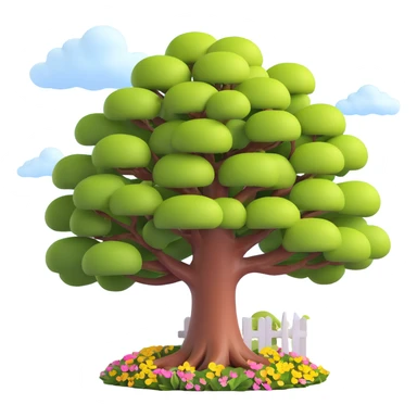 a small yard with a giant tree, smooth and vibrant, Microsoft fluent emojis style sticker