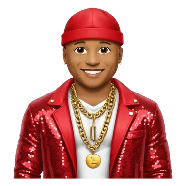LL Cool J with red sequin jacket, shirtless with necklace sticker