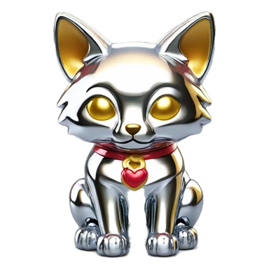 fully chrome fox statue in the form of maneki neko sticker
