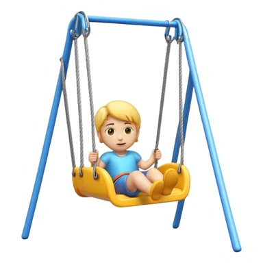 iOS-style 3D emoji: a colorful plastic child swing with a safety bar in front, hanging from two ropes, glossy surface and soft shadows sticker