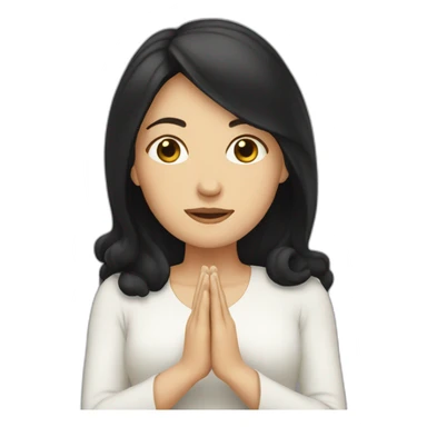 A white woman with black hair praying sticker