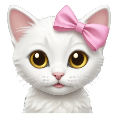 white kitten wearing pink bow  sticker