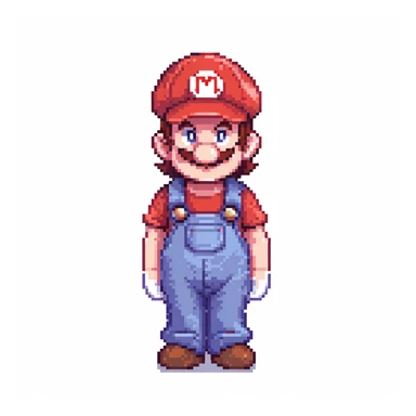 Mario character in classic red hat and overalls, pixel art style sticker