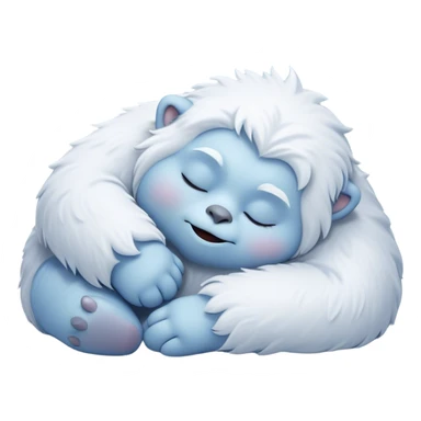 Meme-Worthy Cute Sleeping Yeti Portrait Emoji, with a charming, fluffy, snow-dusted figure in gentle whites and cool blues, head resting in blissful, serene slumber with closed, peaceful eyes and a small, contented smile, simplified yet irresistibly adorable, highly detailed with a soft frosty outline that captures the tender drowsiness of a yeti drifting into snowy dreams! sticker
