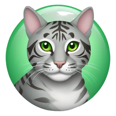 grey tiger tabby cat with green eyes curled into a circle ball resting comfortably  sticker