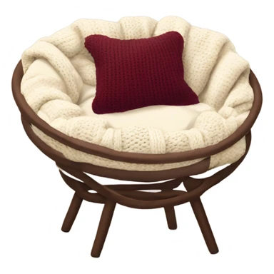 Cozy cream papasan chair with maroon pillow and chunky knit blanket sticker