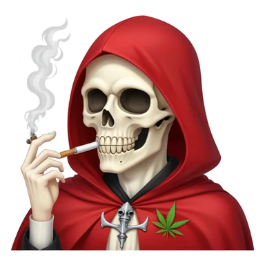 very scary grim reaper in red cape smoking weed sticker