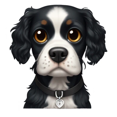 Small completely black king spaniel with black fur on his whole face and white stripe on chest sticker