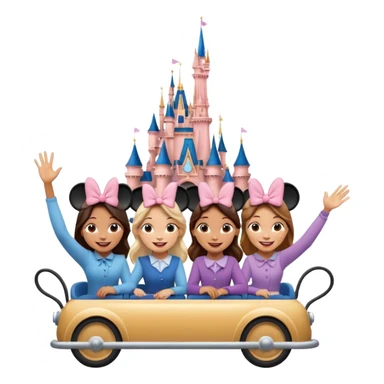 quatro chicas montadas en una atraccion de Disney paris levantando la mano sin el castillo detrás ni nada sticker